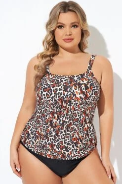 Leopard Print Scoopneck Adjustable StrapsTankini Top -Bikini Bliss Shop b sftan2003012 5