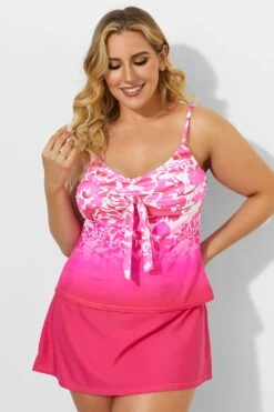 Pink Tie Front Tankini With Sorbet Side Slit Skirt -Bikini Bliss Shop b sftan2003032 3