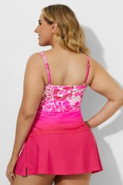 Pink Tie Front Tankini With Sorbet Side Slit Skirt -Bikini Bliss Shop b sftan2003032 4