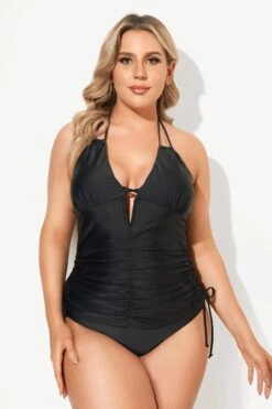 Black Deep V-Neck Self-Tie Plunge Tankini Set -Bikini Bliss Shop b sftan2003052 4