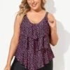 Black Pink Dot Tiered-Ruffle Tankini Set