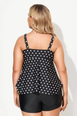 Black Dots Classic Handkerchief-Hem Tankini Top -Bikini Bliss Shop b sftan2003146 3
