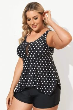 Black Dots Classic Handkerchief-Hem Tankini Top -Bikini Bliss Shop b sftan2003146 4