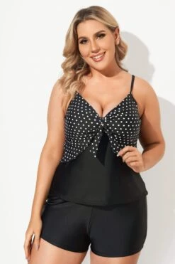 Black Dots Sweetheart Neck Tie Front Tankini Top -Bikini Bliss Shop b sftan2003149 4