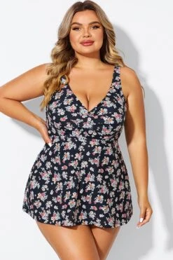 Floral Print V-Neck Adjustable Straps Tankini Top -Bikini Bliss Shop b sftan2003334 3