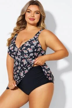 Floral Print V-Neck Adjustable Straps Tankini Top -Bikini Bliss Shop b sftan2003334 5