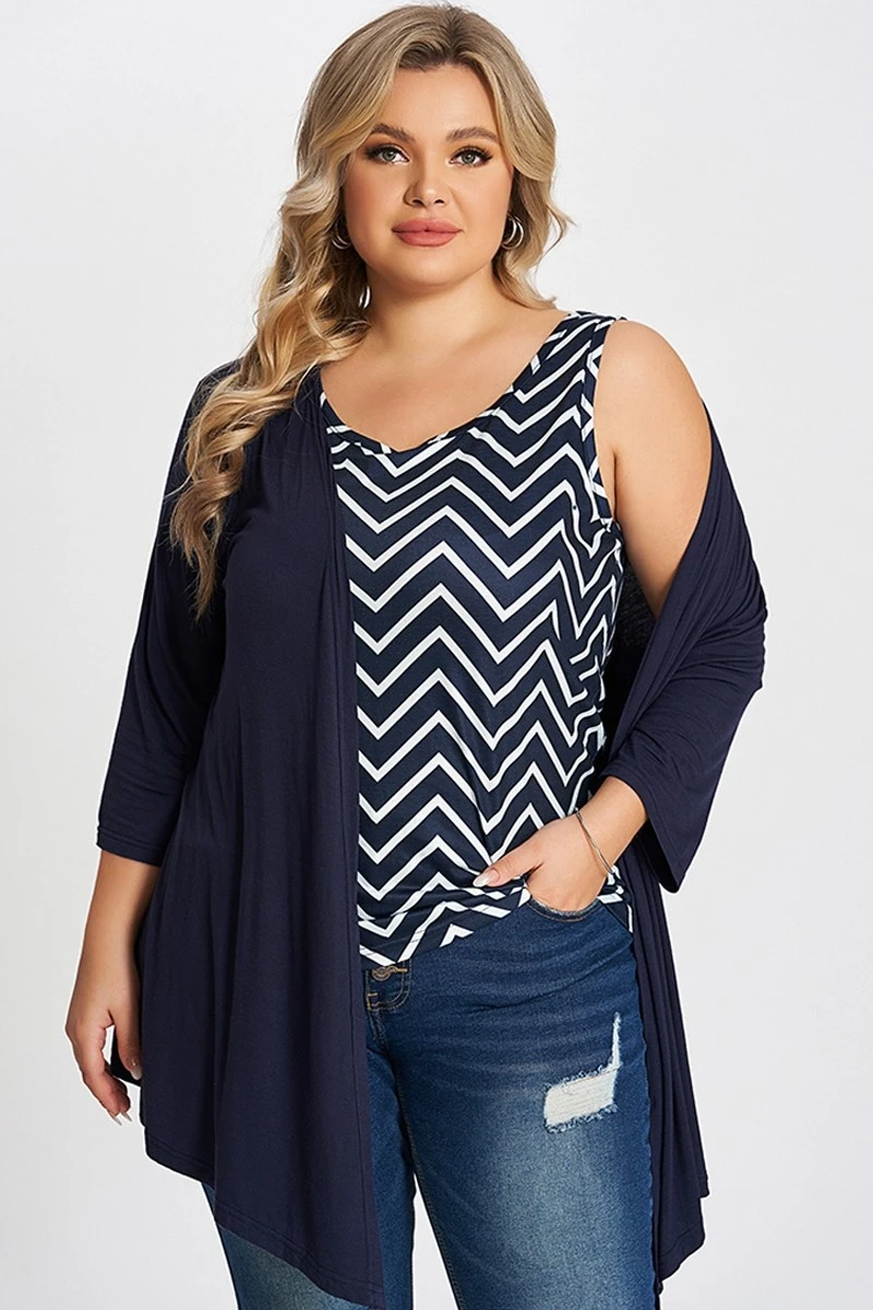 Navy Bias Stripe Layered 2-in-1 Tunic 3 Navy Bias Stripe Layered 2-in-1 Tunic - Image 3