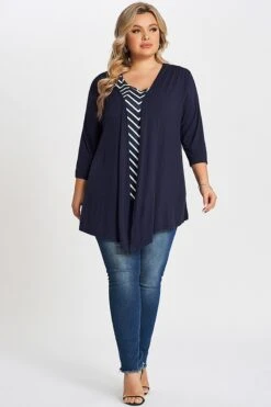 Navy Bias Stripe Layered 2-in-1 Tunic 9 Navy Bias Stripe Layered 2-in-1 Tunic -Bikini Bliss Shop c top001001 4