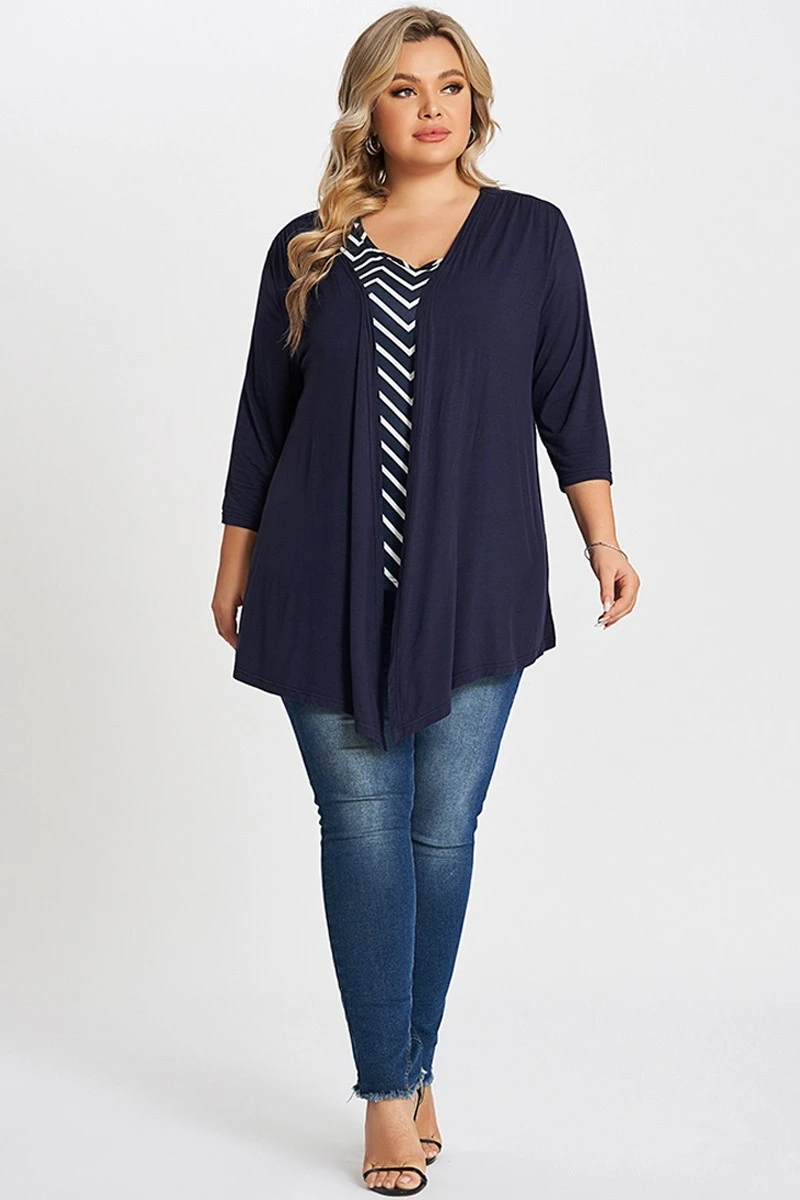 Navy Bias Stripe Layered 2-in-1 Tunic 4 Navy Bias Stripe Layered 2-in-1 Tunic - Image 4