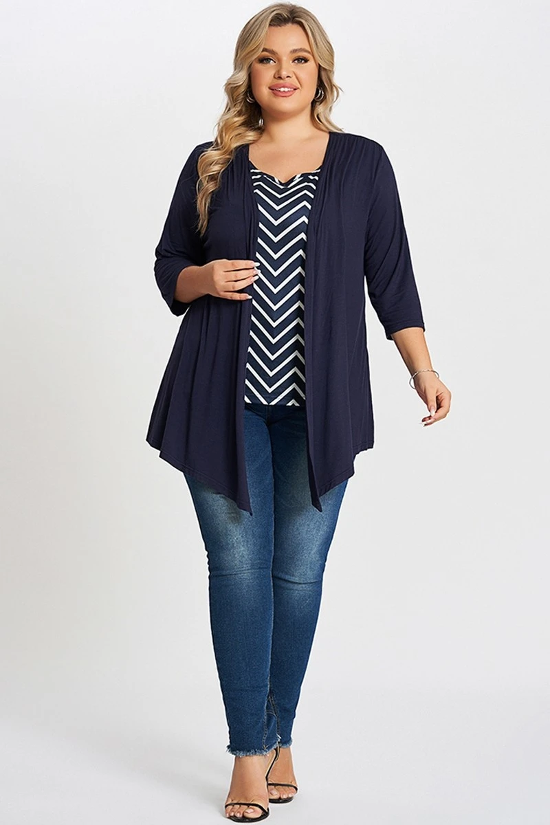 Navy Bias Stripe Layered 2-in-1 Tunic 5 Navy Bias Stripe Layered 2-in-1 Tunic - Image 5