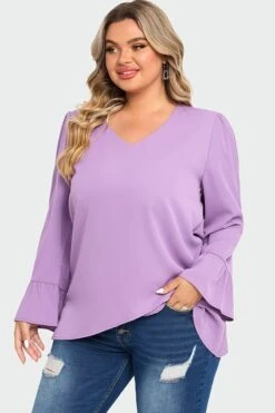 Purple Asymmetrical Ruffles Sleeve Crisscross Hem Blouse -Bikini Bliss Shop c top003001 5