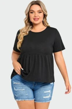 Black Peplum Short Sleeve Round Neck Top -Bikini Bliss Shop c top006001 3
