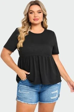 Black Peplum Short Sleeve Round Neck Top -Bikini Bliss Shop c top006001 4