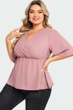 Pink Peplum V Neck Short Sleeve Blouse 10 Pink Peplum V Neck Short Sleeve Blouse -Bikini Bliss Shop c top009001 5