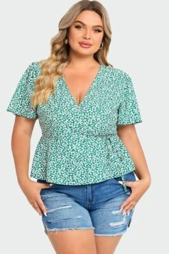 Floral Print Butterfly Sleeve Wrap Knot Side Blouse -Bikini Bliss Shop c top010001 3
