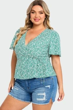 Floral Print Butterfly Sleeve Wrap Knot Side Blouse -Bikini Bliss Shop c top010001 5