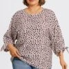 Leopard Print 3/4 Tie-Sleeve Blouse
