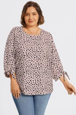 Leopard Print 3/4 Tie-Sleeve Blouse -Bikini Bliss Shop c top043001 3