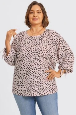 Leopard Print 3/4 Tie-Sleeve Blouse -Bikini Bliss Shop c top043001 5