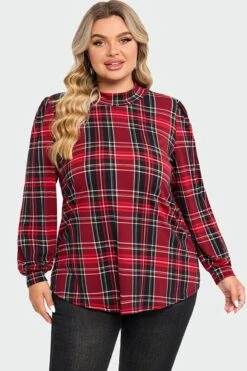 Plaid Long Sleeve Round Neck Long Blouse 8 Plaid Long Sleeve Round Neck Long Blouse -Bikini Bliss Shop c topbc018001 1