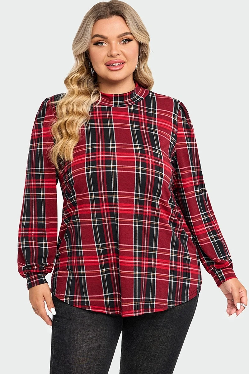 Plaid Long Sleeve Round Neck Long Blouse 3 Plaid Long Sleeve Round Neck Long Blouse - Image 3