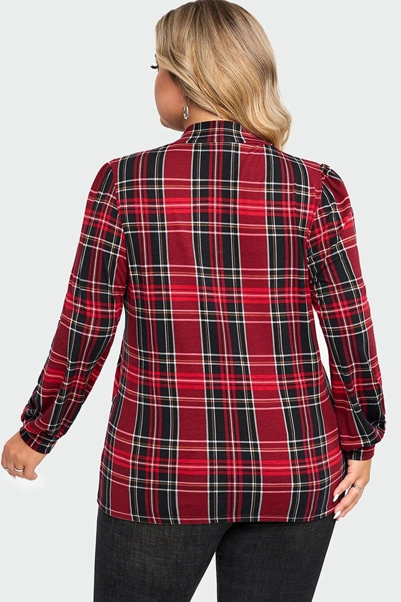 Plaid Long Sleeve Round Neck Long Blouse 2 Plaid Long Sleeve Round Neck Long Blouse - Image 2