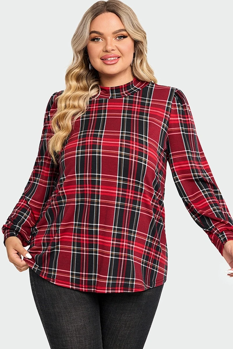 Plaid Long Sleeve Round Neck Long Blouse 1 Plaid Long Sleeve Round Neck Long Blouse