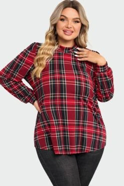 Plaid Long Sleeve Round Neck Long Blouse 9 Plaid Long Sleeve Round Neck Long Blouse -Bikini Bliss Shop c topbc018001 4