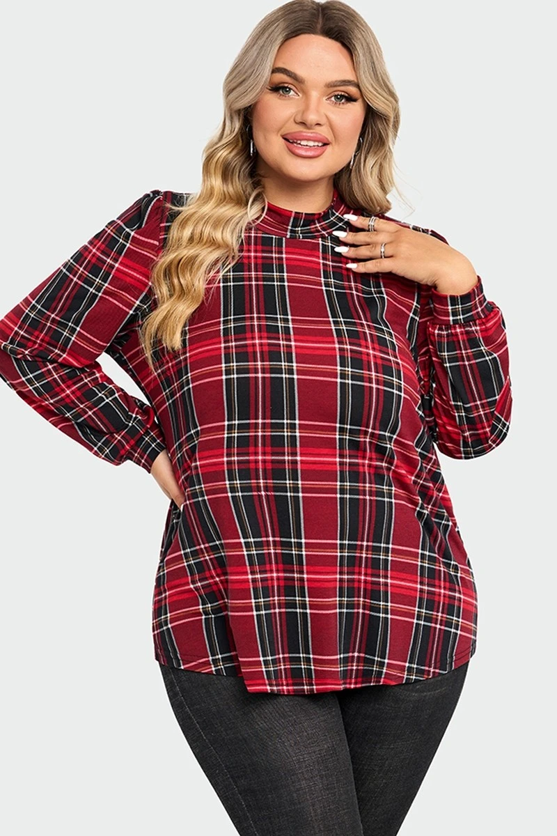 Plaid Long Sleeve Round Neck Long Blouse 4 Plaid Long Sleeve Round Neck Long Blouse - Image 4