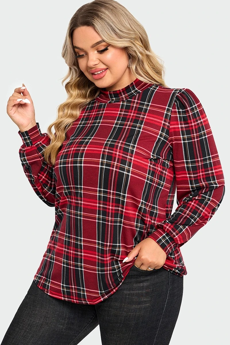Plaid Long Sleeve Round Neck Long Blouse 5 Plaid Long Sleeve Round Neck Long Blouse - Image 5