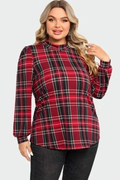 Plaid Long Sleeve Round Neck Long Blouse 11 Plaid Long Sleeve Round Neck Long Blouse -Bikini Bliss Shop c topbc018001 6