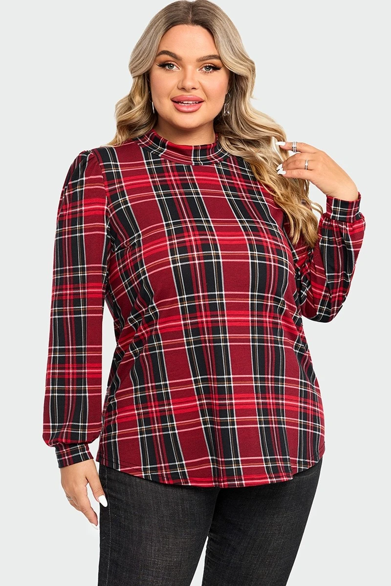 Plaid Long Sleeve Round Neck Long Blouse 6 Plaid Long Sleeve Round Neck Long Blouse - Image 6