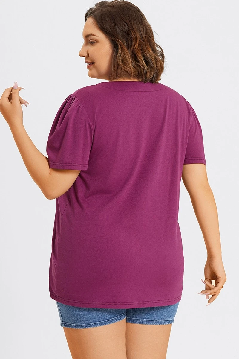 Plus Size Purple Square Neck Puff Sleeve Tops 2 Plus Size Purple Square Neck Puff Sleeve Tops - Image 2