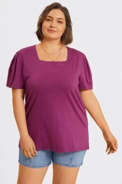 Plus Size Purple Square Neck Puff Sleeve Tops 9 Plus Size Purple Square Neck Puff Sleeve Tops -Bikini Bliss Shop c topbc027001 4