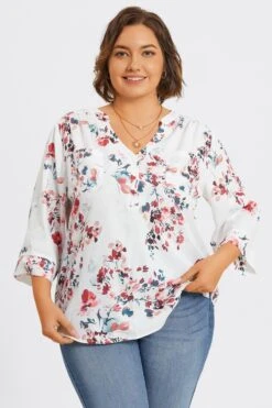 V-Neck Floral Print Pullover 3/4 Sleeve Blouse -Bikini Bliss Shop c topbc029001 3