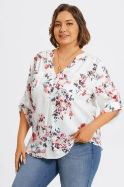V-Neck Floral Print Pullover 3/4 Sleeve Blouse -Bikini Bliss Shop c topbc029001 5