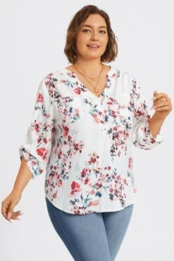 V-Neck Floral Print Pullover 3/4 Sleeve Blouse -Bikini Bliss Shop c topbc029001 6