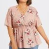 Floral Print Wrap Ruffles Asymmetrical Hem Blouse