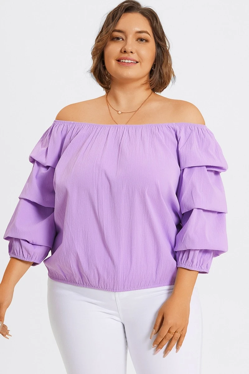 Lavender Off Shoulder Elastic Long Sleeves Top 1 Lavender Off Shoulder Elastic Long Sleeves Top