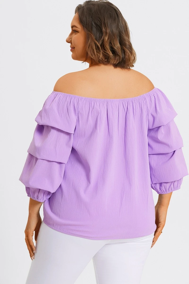 Lavender Off Shoulder Elastic Long Sleeves Top 2 Lavender Off Shoulder Elastic Long Sleeves Top - Image 2