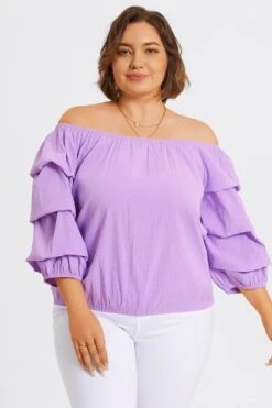 Lavender Off Shoulder Elastic Long Sleeves Top 9 Lavender Off Shoulder Elastic Long Sleeves Top -Bikini Bliss Shop c topbc035001 4