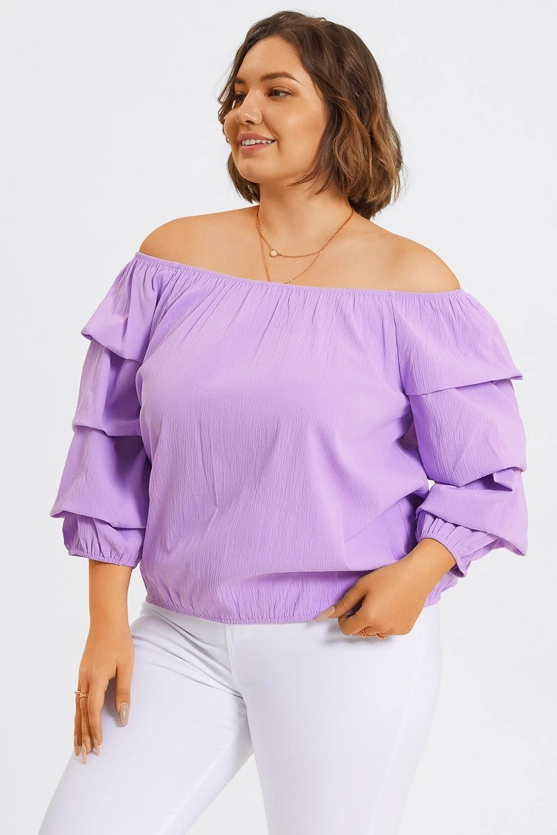 Lavender Off Shoulder Elastic Long Sleeves Top 6 Lavender Off Shoulder Elastic Long Sleeves Top - Image 6