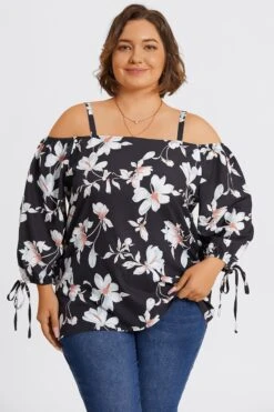 Floral Print Ruffle Knotted Sleeve Cold Shoulder Blouse 8 Floral Print Ruffle Knotted Sleeve Cold Shoulder Blouse -Bikini Bliss Shop c topbc038001 3