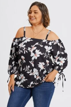 Floral Print Ruffle Knotted Sleeve Cold Shoulder Blouse 9 Floral Print Ruffle Knotted Sleeve Cold Shoulder Blouse -Bikini Bliss Shop c topbc038001 4