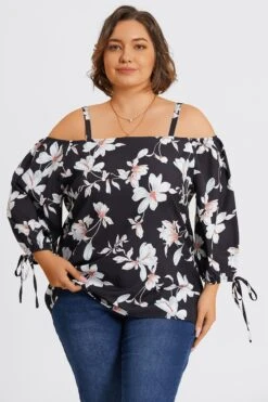 Floral Print Ruffle Knotted Sleeve Cold Shoulder Blouse 11 Floral Print Ruffle Knotted Sleeve Cold Shoulder Blouse -Bikini Bliss Shop c topbc038001 6