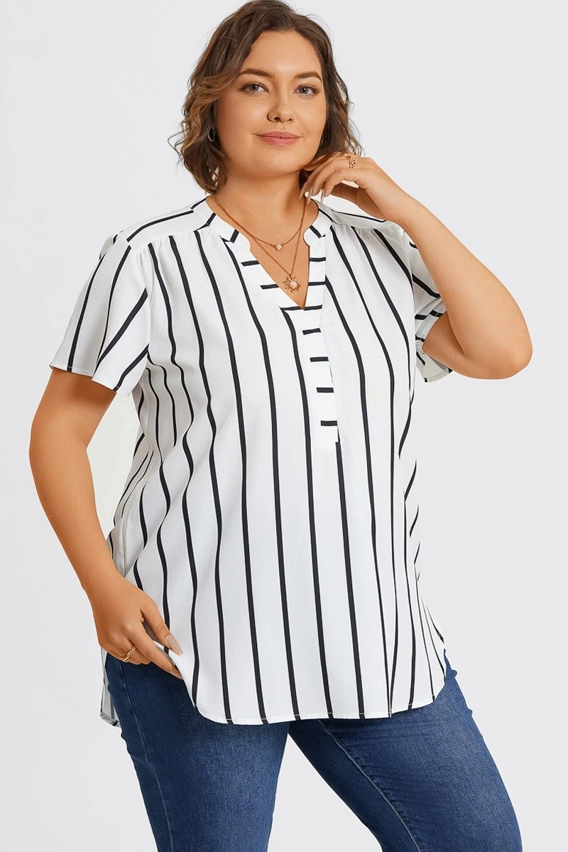 Stripe Crepe De Chine Flutter Short Sleeve Blouse 1 Stripe Crepe De Chine Flutter Short Sleeve Blouse