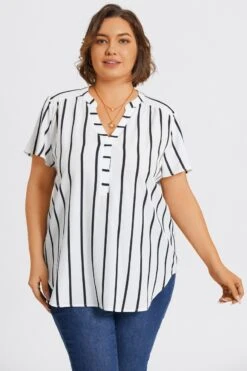 Stripe Crepe De Chine Flutter Short Sleeve Blouse 9 Stripe Crepe De Chine Flutter Short Sleeve Blouse -Bikini Bliss Shop c topbc039001 4