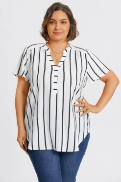Stripe Crepe De Chine Flutter Short Sleeve Blouse 11 Stripe Crepe De Chine Flutter Short Sleeve Blouse -Bikini Bliss Shop c topbc039001 6