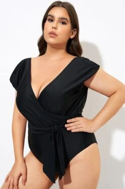 Black Short Sleeve Waist Tie One Piece Swimsuit -Bikini Bliss Shop dsc00017