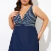 Navy And White Stripe Wrap Front Swimdress